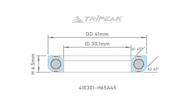 Bạc đạn chén cổ Tripeak Headset Bearing, bạc đạn steel phủ lớp oxide coating đen (OD:41xID:30.1xH:6.5 xA:45°/45°) - Ảnh 2