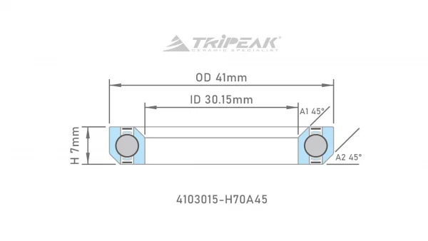 Bạc đạn chén cổ Tripeak Headset Bearing, bạc đạn Steel Bearing phủ lớp oxide coating đen (OD:41xID:30.15xH:7xA:45°/45°) - Ảnh 6