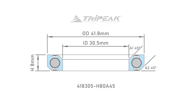 Bạc đạn chén cổ Tripeak Headset Bearing, bạc đạn steel, phủ lớp oxide coating đen (OD:41.8xID:30.5xH:8 xA:45°/45°) - Ảnh 5