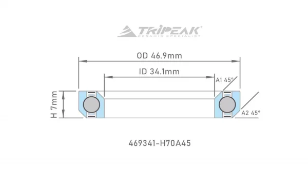 Bạc đạn chén cổ Tripeak Headset Bearing, bạc đạn steel, có phủ lớp oxide coating đen (OD:46.9xID:34.1xH:7 xA:45°/45°) - Ảnh 7
