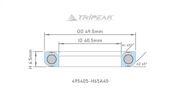 Bạc đạn chén cổ Tripeak Jetstream PRO, bạc đạn DuraTech ceramic. (OD:49.5xID:40.5xH:6.5xA:45°/45°),bảo hành 4 năm - Ảnh 5