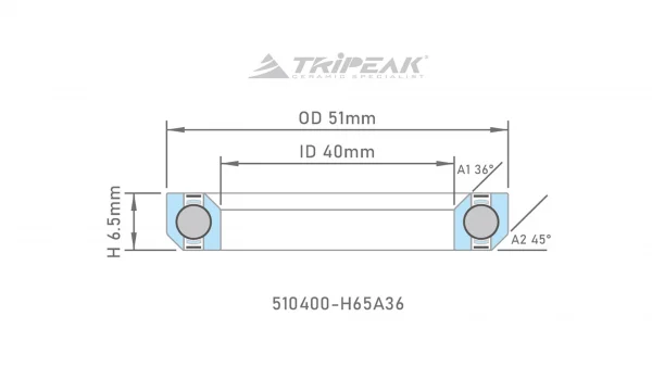Bạc đạn chén cổ Tripeak, bạc đạn steel có phủ lớp oxide coating đen (OD:51xID:40xH:6.5 xA:36°/45°) - Ảnh 6