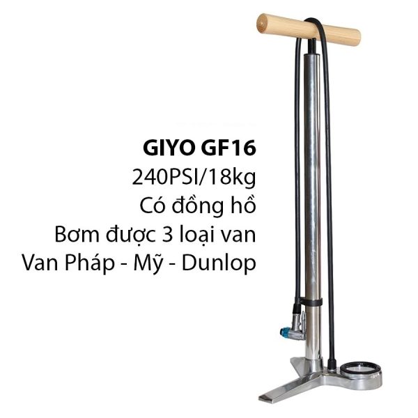 Bơm sàn Giyo GF-16, áp suất 240PSI, tay cầm gỗ - Ảnh 1