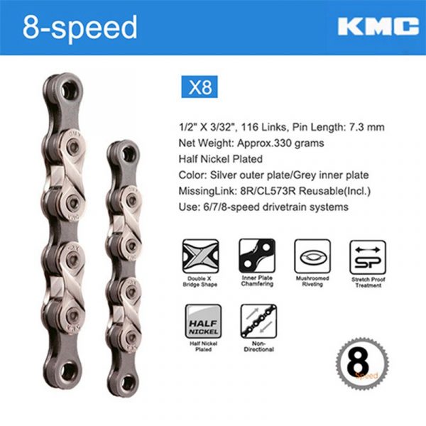 Sên xe đạp KMC X8 ( hàng hộp, hàng chĩnh hãng ) - Ảnh 2