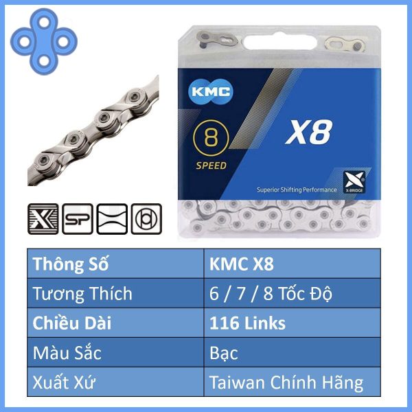 Sên xe đạp KMC X8 ( hàng hộp, hàng chĩnh hãng ) - Ảnh 5