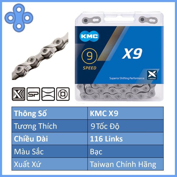 Sên xe đạp KMC X9 ( hàng hộp, hàng chĩnh hãng ) - Ảnh 5