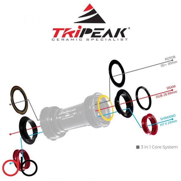 (BB4Y-012) Trục giữa BB TRIPEAK BB386 cho hệ 3 giò 3in1, bạc đạn ceramic Coated Hybrid Bearing - Ảnh 3